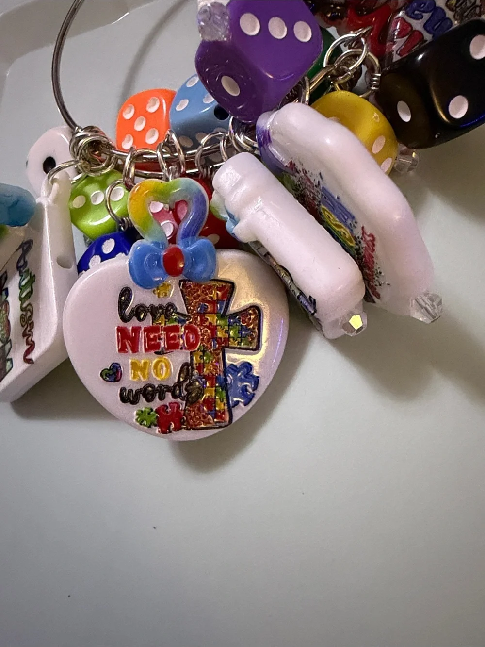 Multicolor Autism Kids Dice Charm Bracelet - Rainbow Dice & Charms